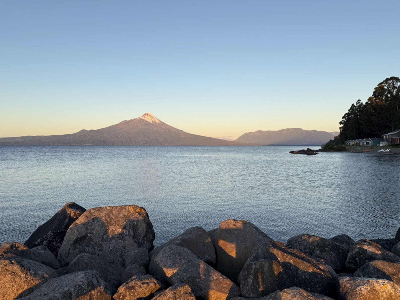 Osorno volcano across Lake Llanquihue in evening light
